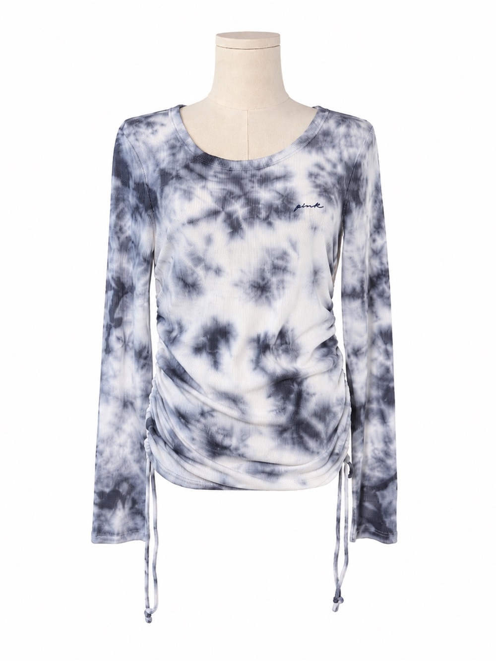 PINK Victoria’s Secret Blue Tie Dye Ruched Side Long Sleeve Top Medium